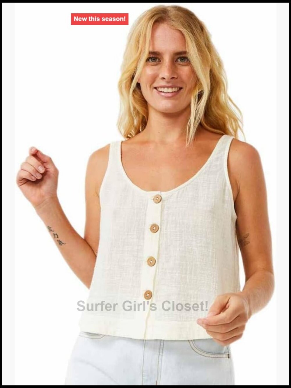 Rip Curl Women's Classic Surf Tank Top 100% Cotton Crew Neck Sleeveless Crop